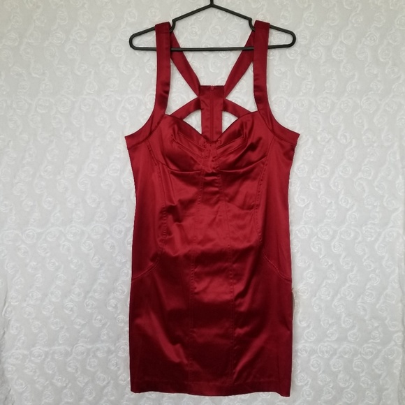 LADY DUTCH | red satin bodycon strappy dress - Picture 2 of 6
